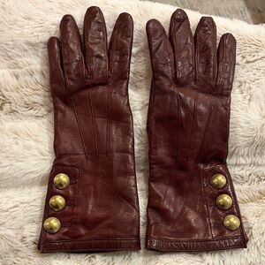 Coach Y2K Burgundy Oxblood Buttery Soft Leather Gloves ✨ Gold Button Detail